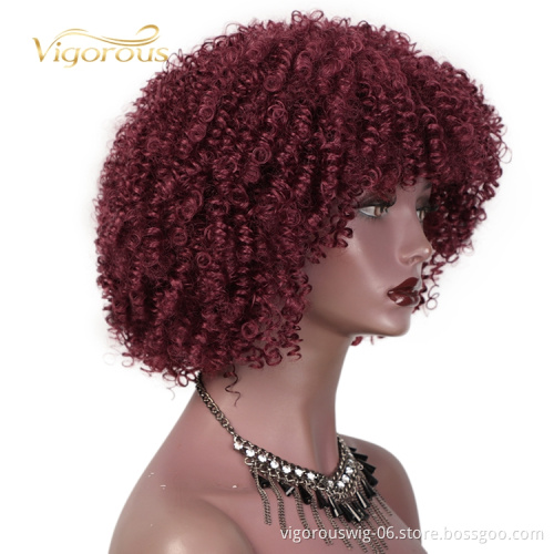 New Design Spring Gluless Lowest Price Short Kinky Curly Wholesale Red Bob Short Bob Cut Wig Black Women Synthetic